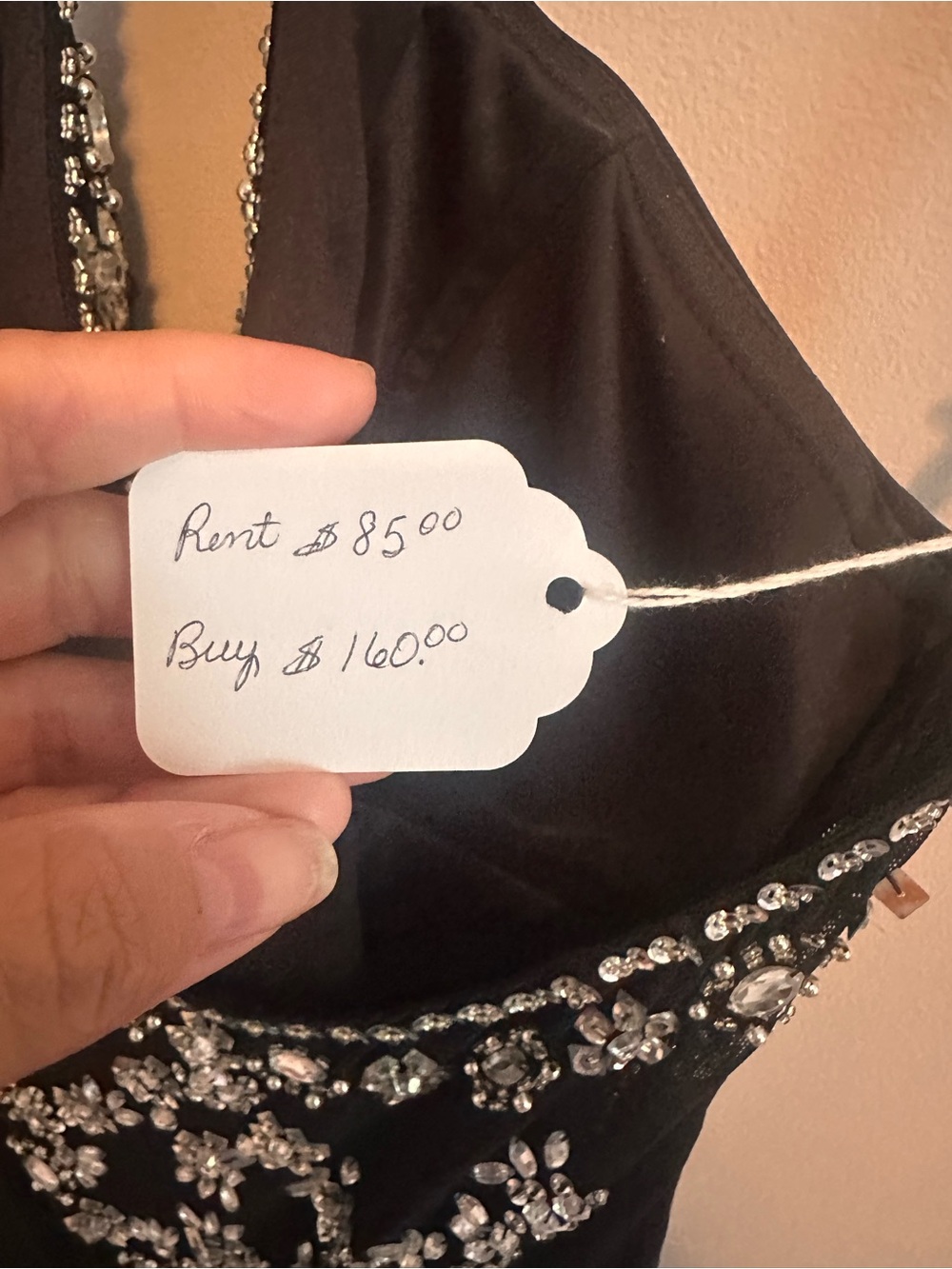 Betsy & Adam Black Maxi Dress with Crystal Bib - Picture 6 of 6
